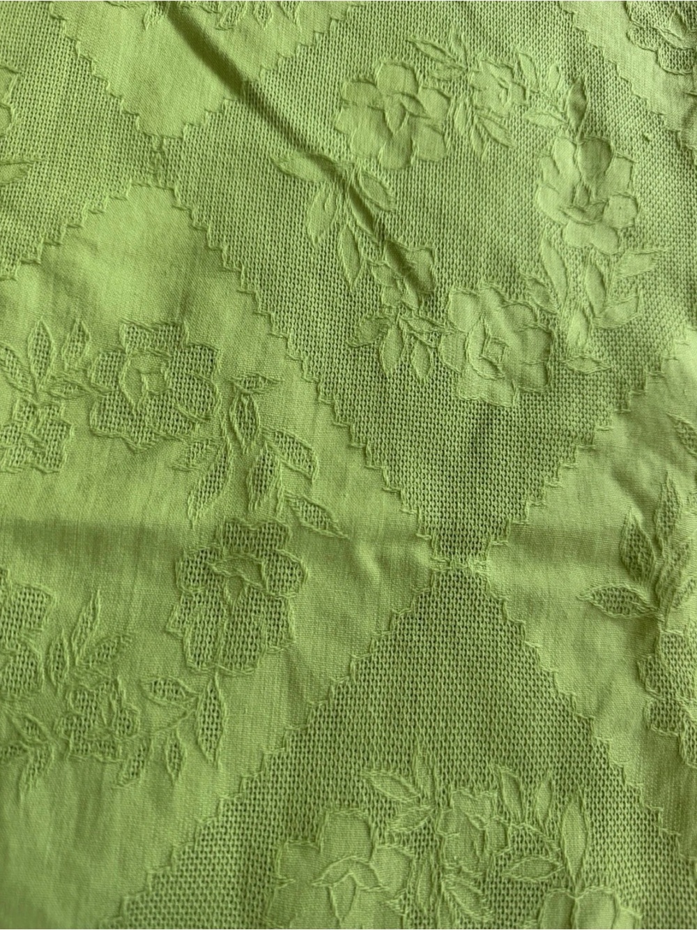 Vintage Chartreuse Apple Green Linen Woven Tablecloth 50 X 66 Woven Lace Roses